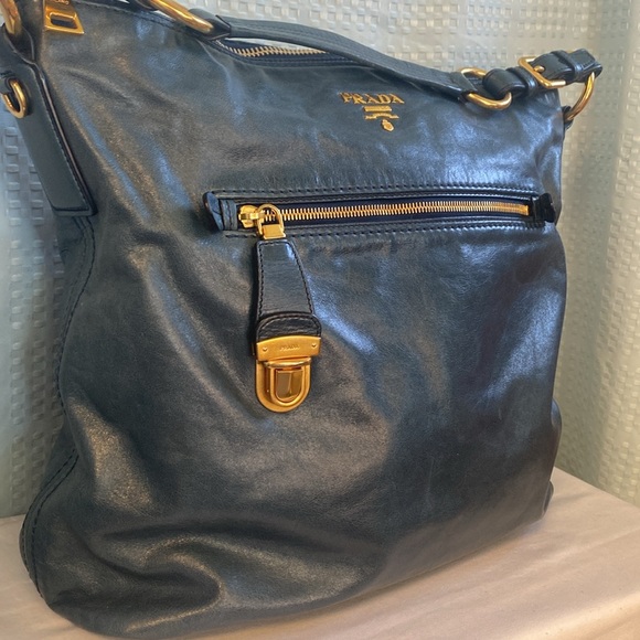PRADA Large Blue Vitello Shine Leather Hobo - Picture 3 of 17